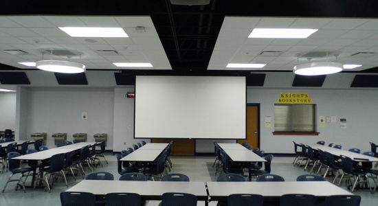 Northern Wells High School: Cafeteria Projector with Motorized Screen<br> Stylus Technologies, Bluffton, Indiana